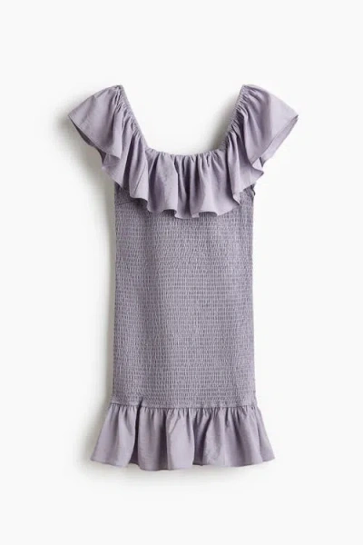 H&m Flounced Off-the-shoulder Dress In Gray