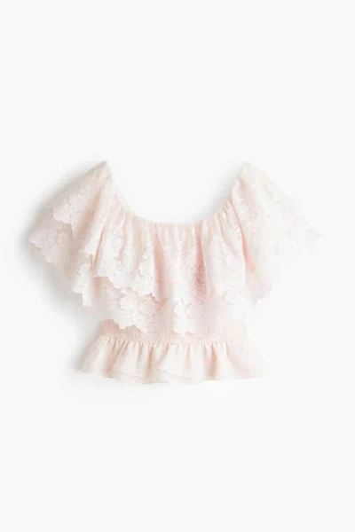 H&m Flounced Off-the-shoulder Top In Pink