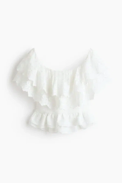 H&m Flounced Off-the-shoulder Top In White