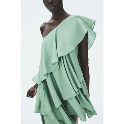 H&m Flounced One-shoulder Dress In Blue