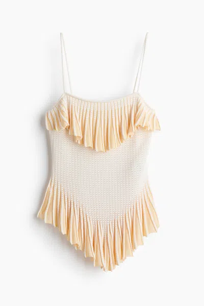 H&m Flounced Pointelle-knit Top In White