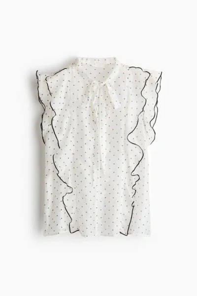 H&m Flounced Scarf-collar Blouse In White