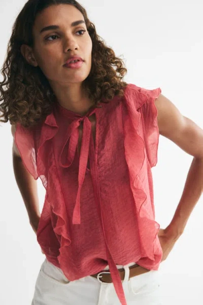 H&m Flounced Scarf-collar Blouse In Pink