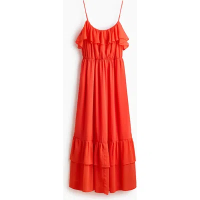 H&m Flounced Strappy Dress In Red