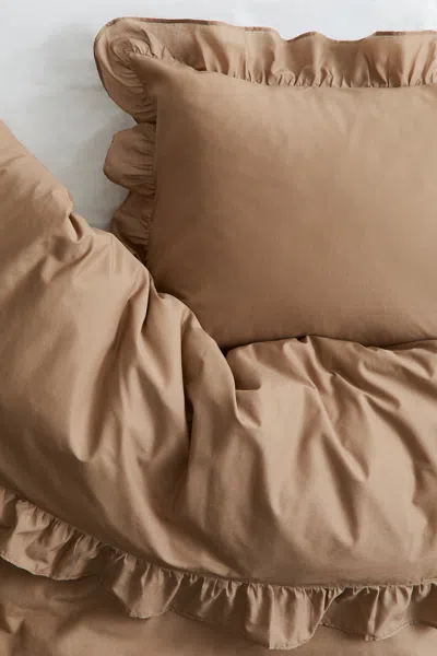 H&m Flounced Twin Duvet Cover Set In Dusty Brown
