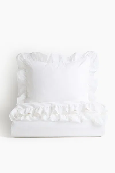 H&m Flounced Twin Duvet Cover Set In White