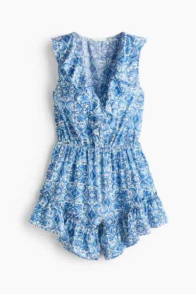 H&m Flounced Viscose-blend Romper In Blue