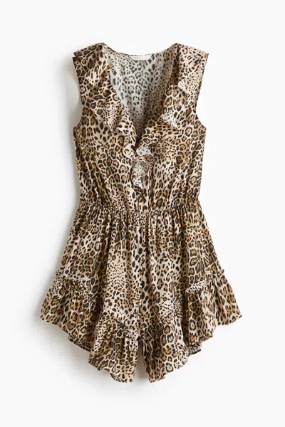 H&m Flounced Viscose-blend Romper In Animal Print