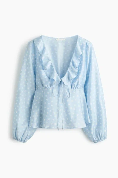 H&m Flounce-trimmed Blouse In Blue