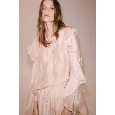 H&m Flounce-trimmed Blouse In Brown