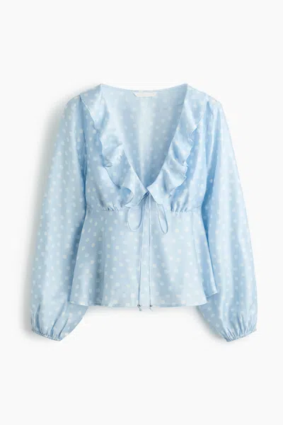 H&m Flounce-trimmed Blouse In Blue