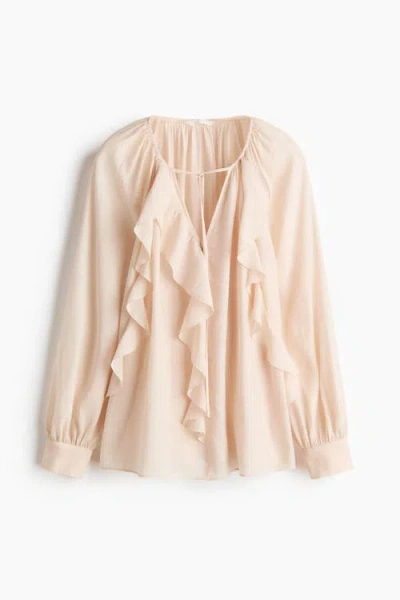 H&m Flounce-trimmed Blouse In Pink