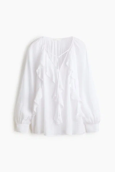 H&m Flounce-trimmed Blouse In White