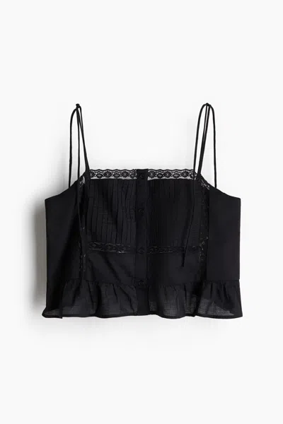 H&m Flounce-trimmed Camisole Top In Black