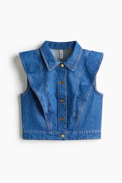 H&m Flounce-trimmed Denim Vest In Blue