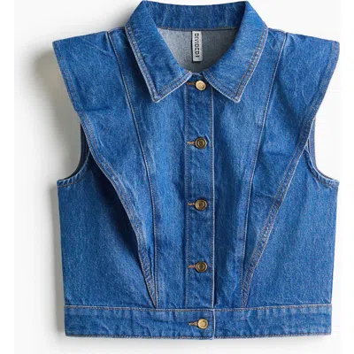 H&m Flounce-trimmed Denim Waistcoat In Blue