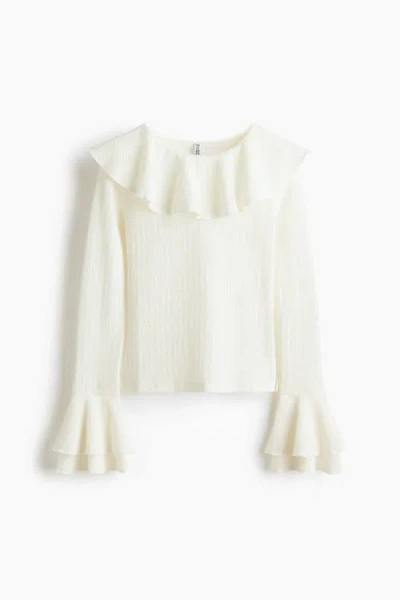 H&m Flounce-trimmed Top In White