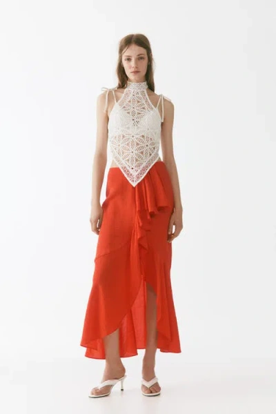 H&m Flounce-trimmed Viscose-blend Skirt In Orange