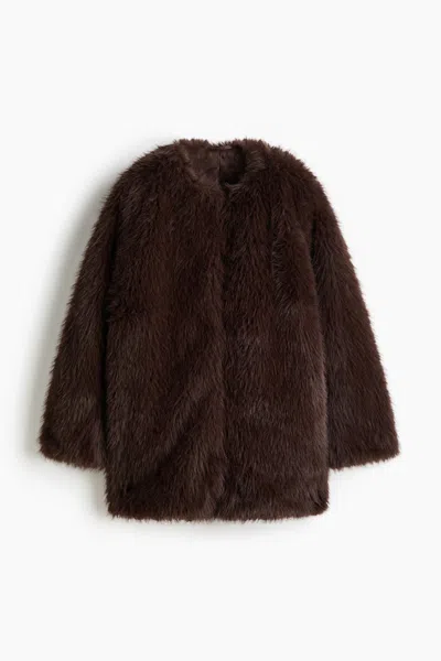 H&m Fluffy Coat In Brown