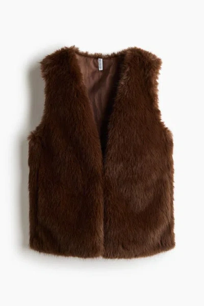 H&m Fluffy Gilet In Brown