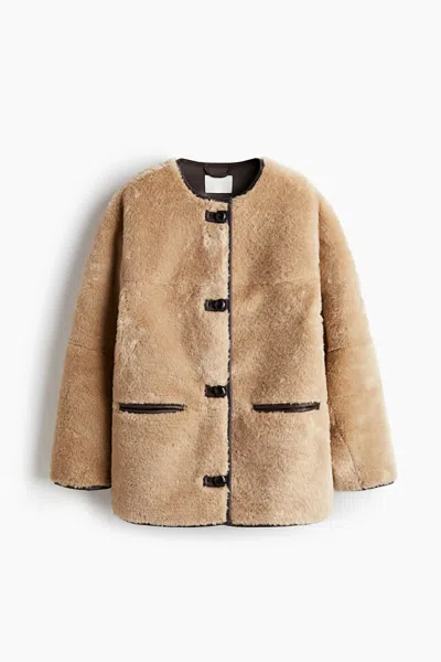 H&m Fluffy Jacket In Brown