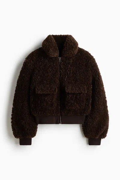 H&m Fluffy Jacket In Brown