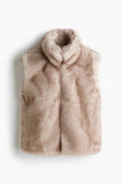 H&m Fluffy Vest With Funnel Collar In Neutral