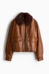 H&m Fluffy-collared Jacket In Brown