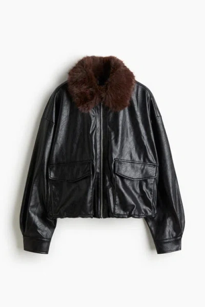 H&m Fluffy-collared Jacket In Black