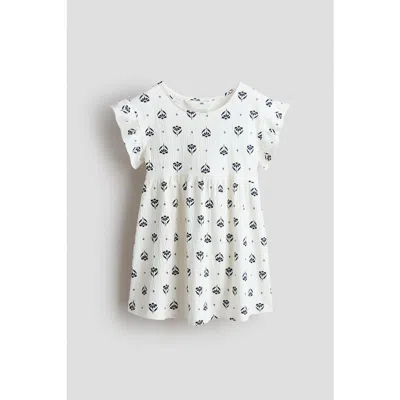 H&m Kids'  Flutter-sleeved Cotton Dress In White