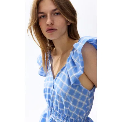 H&m Flutter-sleeved Peplum Blouse In Blue