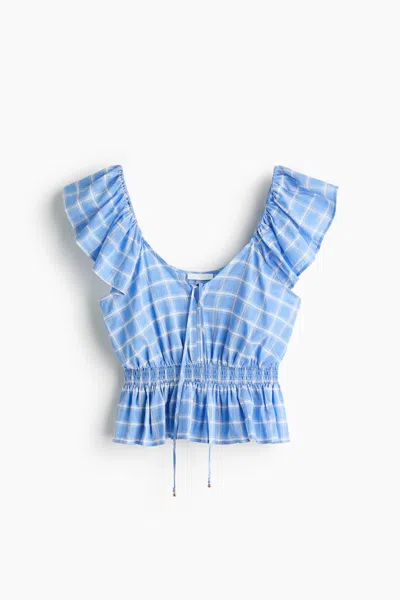 H&m Flutter-sleeved Peplum Blouse In Blue