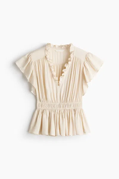 H&m Flutter-sleeved Peplum Blouse In Neutral