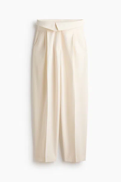 H&m Foldover-waist Linen-blend Pants In Neutral
