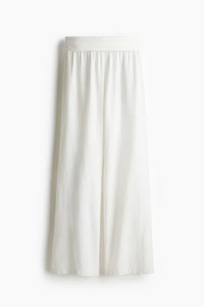 H&m Foldover-waist Linen-blend Pants In White