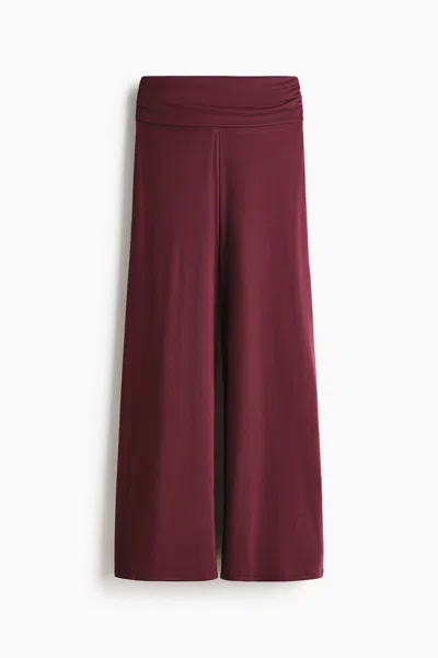 H&m Foldover-waist Sports Leggings In Purple
