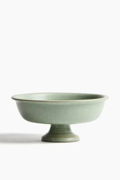 H&m Footed Stoneware Serving Bowl In Green