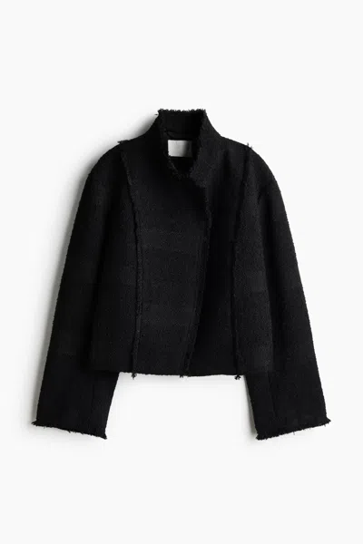 H&m Frayed Bouclé-weave Jacket In Black