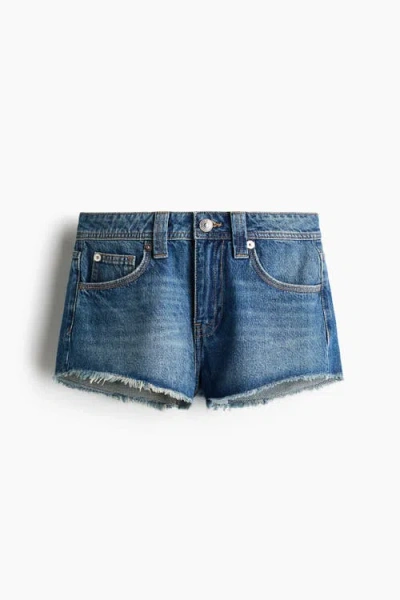 H&m Frayed Denim Shorts In Blue