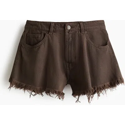 H&m Frayed Denim Shorts In Brown