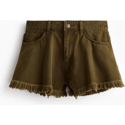 H&m Frayed Denim Shorts In Green