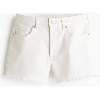 H&m Frayed Denim Shorts In White