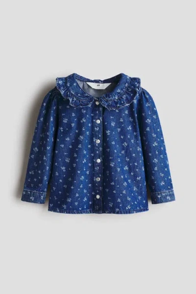 H&m Kids'  Frill-collar Denim Blouse In Blue