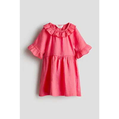 H&m Kids'  Frill-collared Linen Dress In Pink