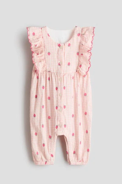 H&m Babies'  Frilled Muslin Romper Suit In Pink