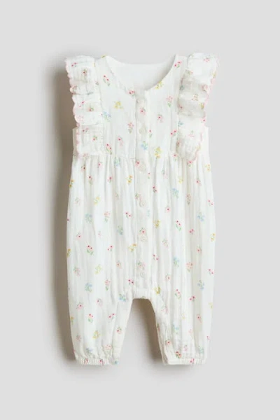 H&m Babies'  Frilled Muslin Romper Suit In White