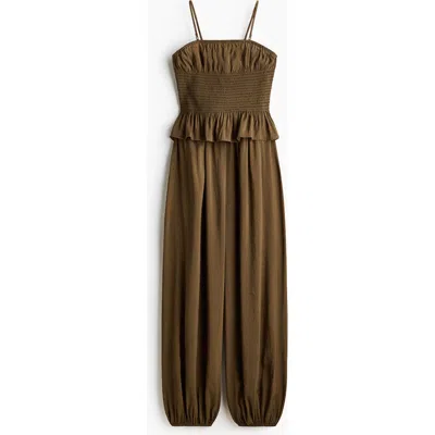 H&m Frill-trimmed Bandeau Jumpsuit In Brown