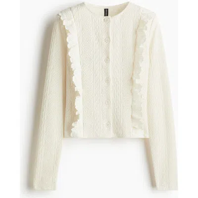 H&m Frill-trimmed Cardigan In White