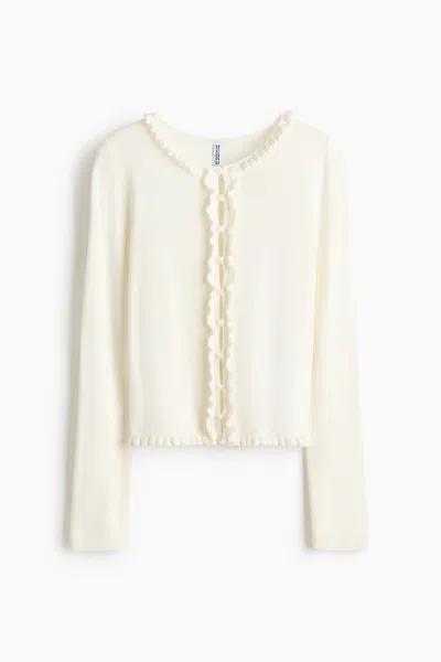 H&m Frill-trimmed Cardigan In White