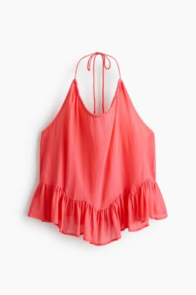 H&m Frill-trimmed Halterneck Top In Red